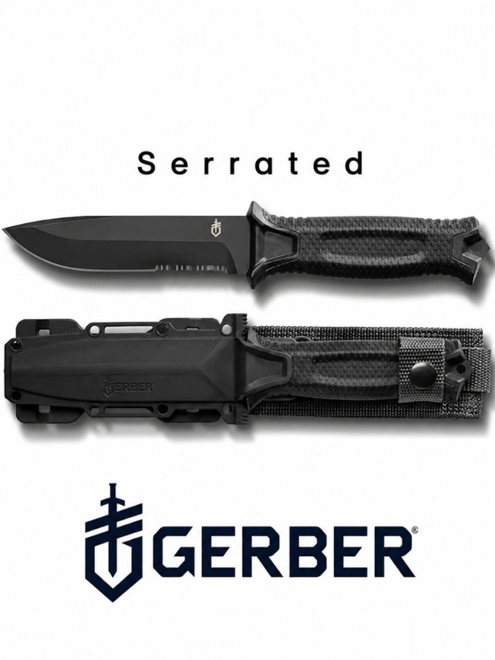 Gerber StrongArm Fixed Blade Survival Knife Black Serrated Edge Full Tang New